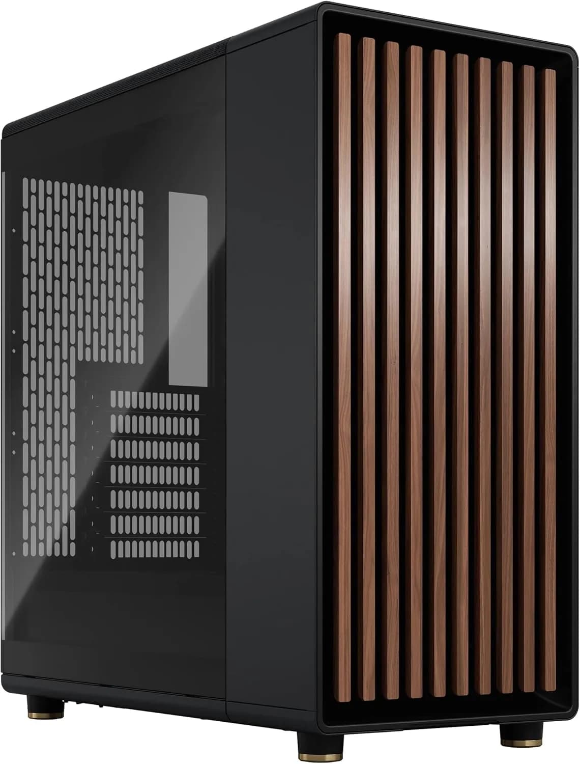 Fractal Design North Charcoal Black Tempered Glass Dark - Façade en Bois de Noyer – Panneau latéral en Verre – Deux Ventilateurs Aspect PWM de 140 mm Inclus – USB Type-C