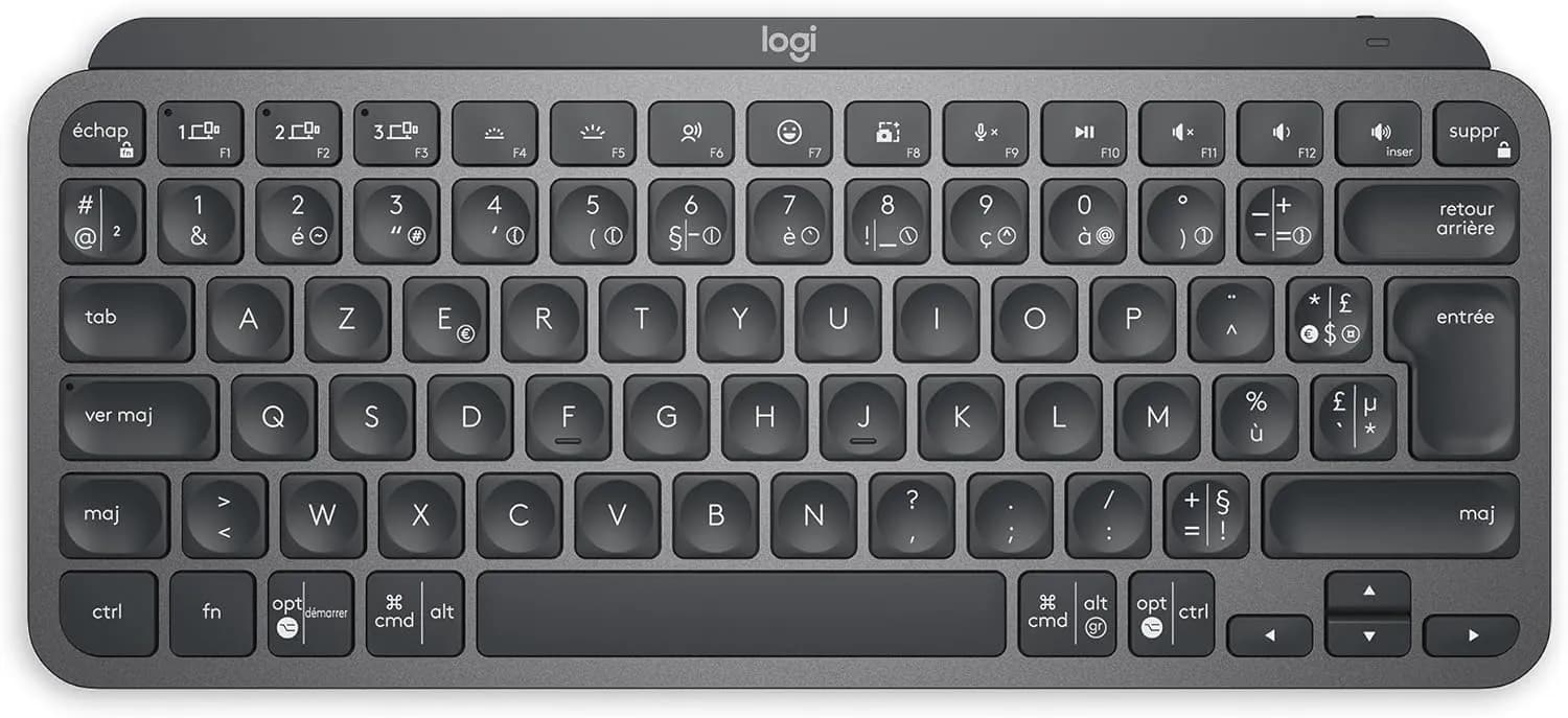 Logitech MX Keys Mini Minimaliste Clavier sans Fil Illuminé | Compact, Bluetooth, Rétroéclairé, USB-C, macOS, iOS, Windows, Linux, Android, Construction métal - Gris foncé