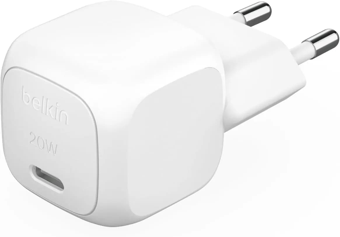 Belkin BoostCharge Chargeur USB-C Rapide Cubic, Prise USB C de 20 W, pour Apple iPhone Air, iPhone 17, Samsung Galaxy, Google Pixel, iPad, AirPods, etc - Blanc