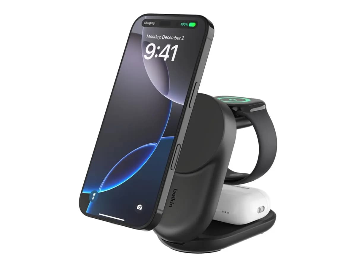 Belkin UltraCharge Station de recharge 3-en-1 aimantée et pliable avec Qi2 (25 W)