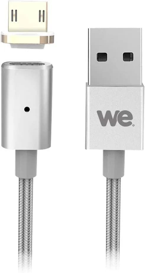 WE Câble Micro USB 2.0 Magnétique 1M, 12th Génération Cable Magnetique Chargement Rapide et Transfert de Données pour Micro USB/USB-C Smartphones - Argent