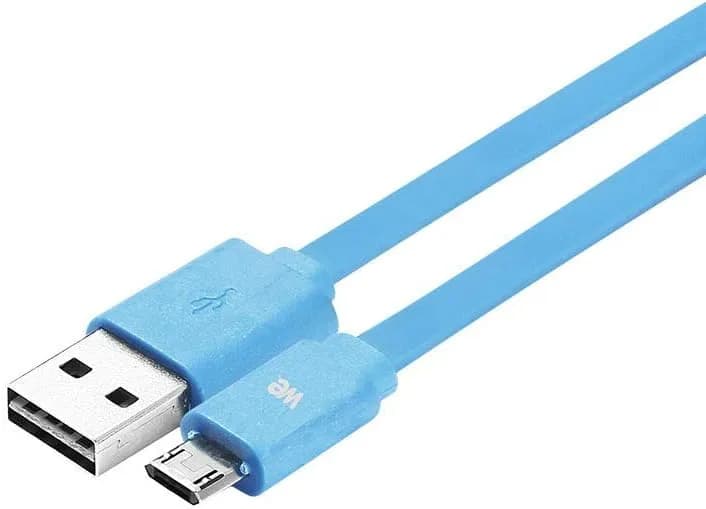 WE Câble Micro USB Plat 1m Réversible - Connecteur Ultra Résistant - Charge Rapide pour Samsung Huawei Nexus Sony - Bleu