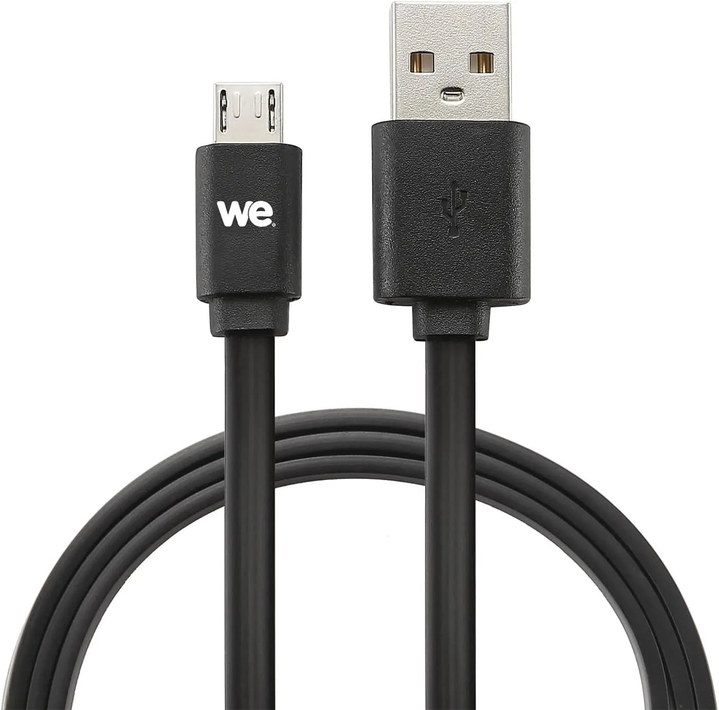 WE Câble Micro USB Plat 2m réversible - Connecteur Ultra Résistant - Charge Rapide pour Samsung Huawei Nexus Sony - Noir