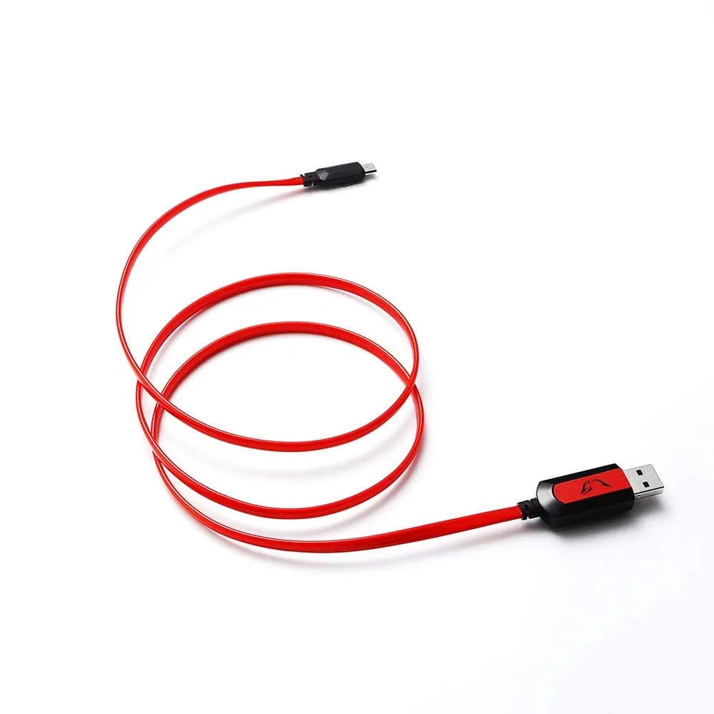 WE Gamium Câble Micro USB LED Plat 1M - Connecteur Ultra Résistant Gaming - Charge Rapide - Recharge Manette et Portable - Lumineux - Rouge