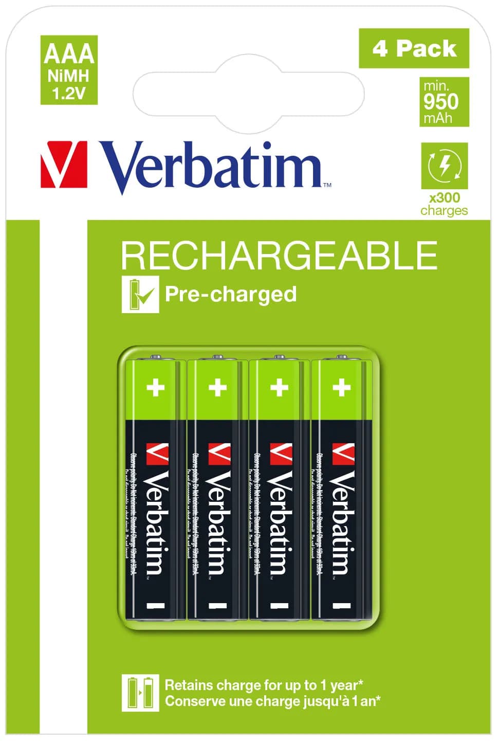 Verbatim 49514 pile domestique Batterie rechargeable AAA Hybrides nickel-métal (NiMH)