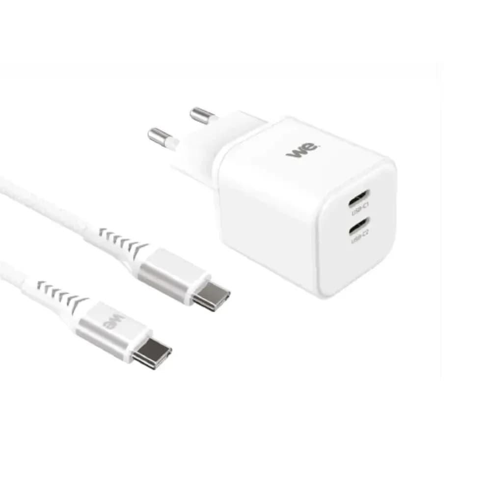 WE Bundle chargeur PC GaN 2 ports USB-C 65 W avec câble USB-C/USB-C 2 m blanc