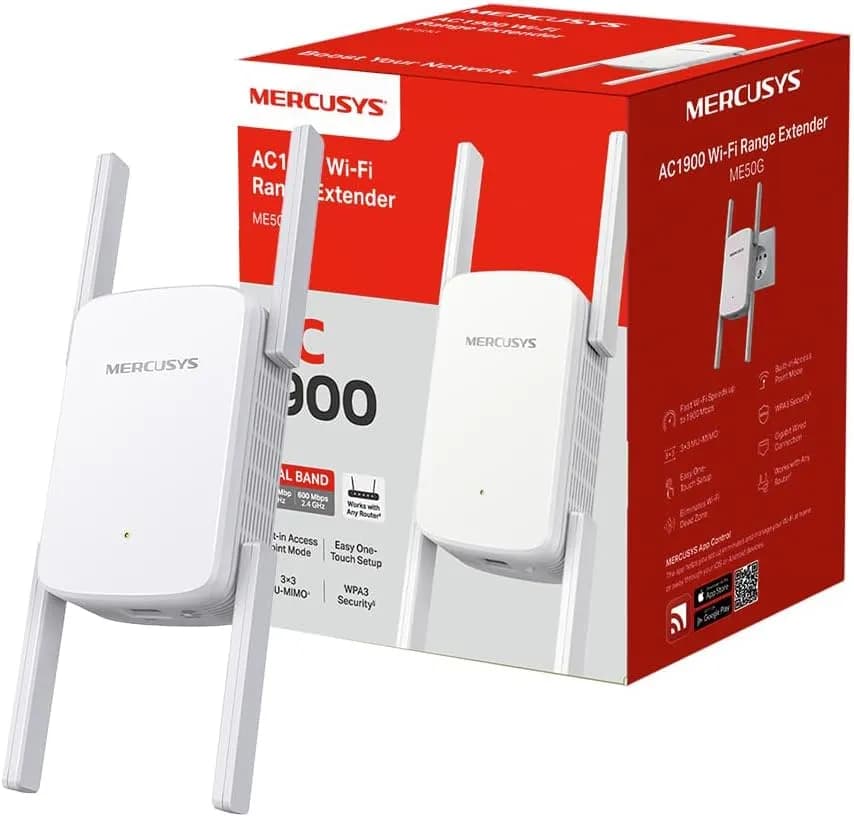 Mercusys Répéteur WiFi Puissant 1900 Mbps Bi-Bande, Port Gigabit, ME50G