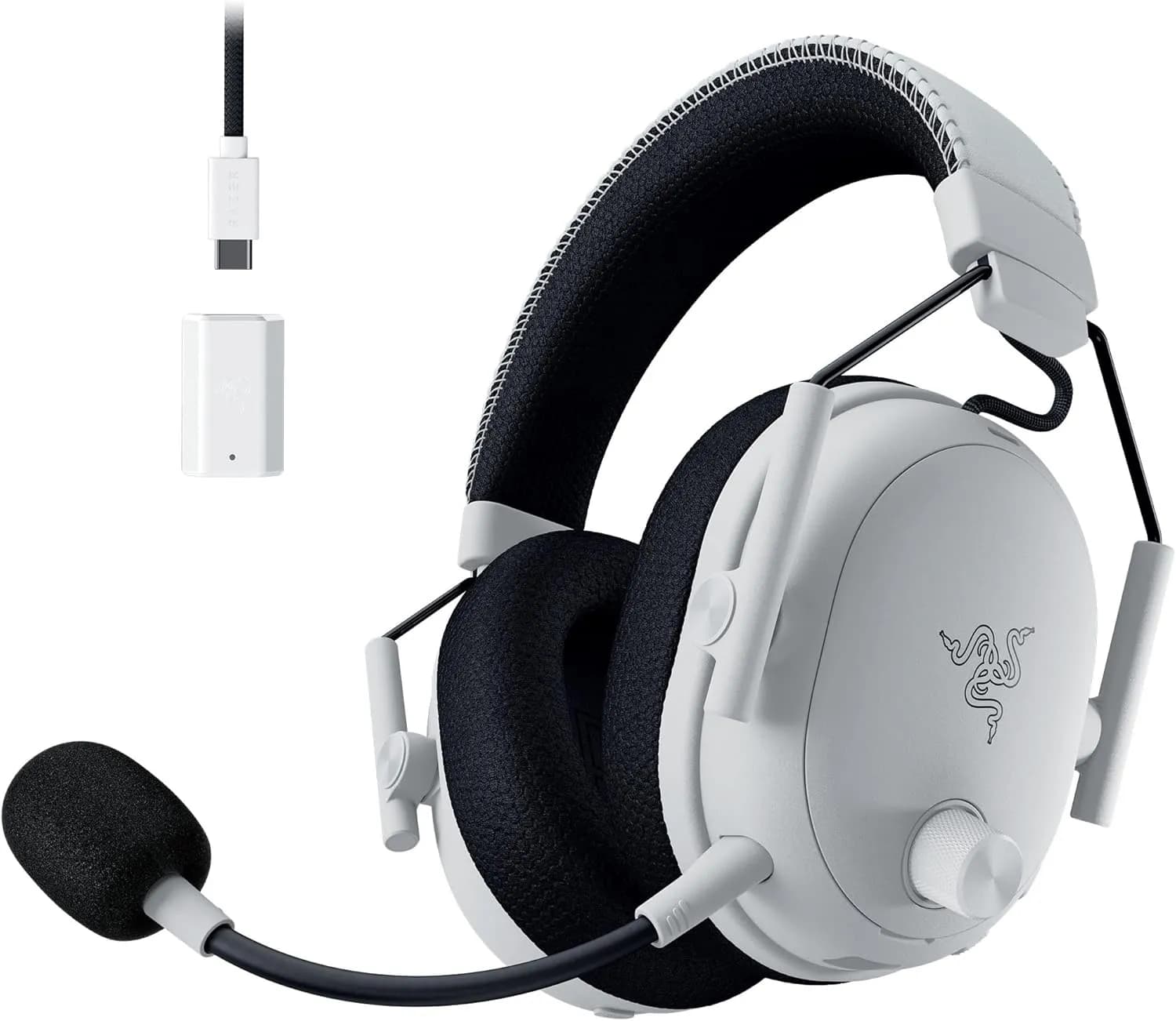 Razer BlackShark V3 Pro - Casque ANC sans Fil pour l’Esport - Annulation Active - Haut-parleurs 50mm - Micro HyperClear Amovible - Wireless 2,4 GHz & Bluetooth - FPS - PC/Mac | Blanc