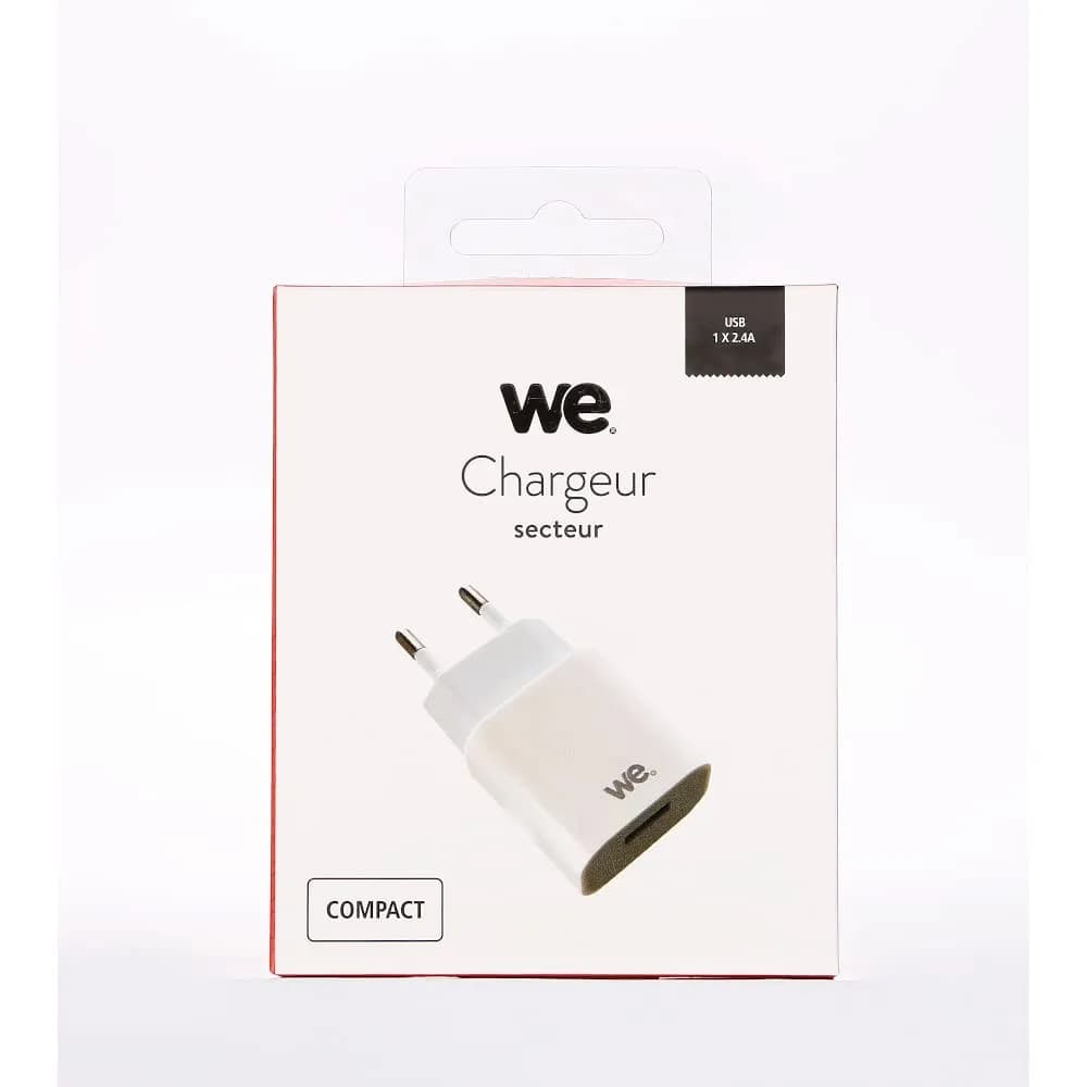 WE Chargeur secteur 1 USB 2,4 A, 12 W, coloris blanc
