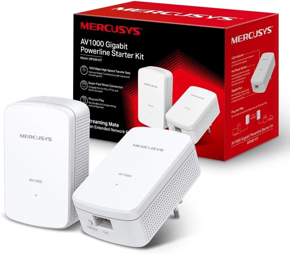 MERCUSYS MP500 KIT TP-Link CPL 1000 Mbps, Port Gigabit, Pack de 2 CPL - Pratique pour Profiter du Service Multi-TV à la Maison, Compatible avec Toutes Les Box