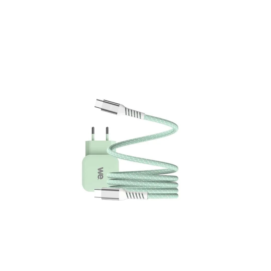 WE Bundle chargeur 1 port USB-C 20W avec câble USB-C/USB-C de 1 m vert