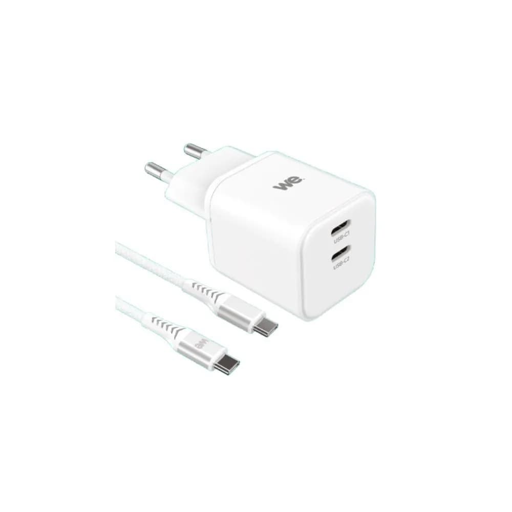 WE Bundle chargeur PC GaN 100W 2 ports USB-C PD 3.0 avec câble USB-C/USB-C 2 m blanc