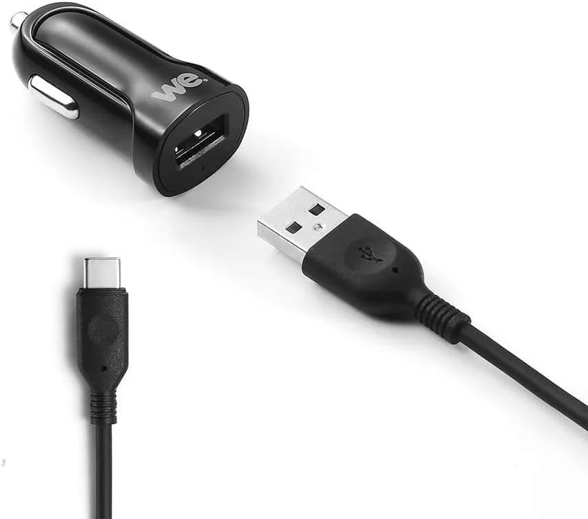 WE Bundle Chargeur Voiture Allume-Cigare avec câble USB/USBC - Chargeur de 2,4A et câble de 1.20m Noir - câble détachable & torsadé pour Samsung S10/S9/S8/S7 Huawei, Honor et Plus