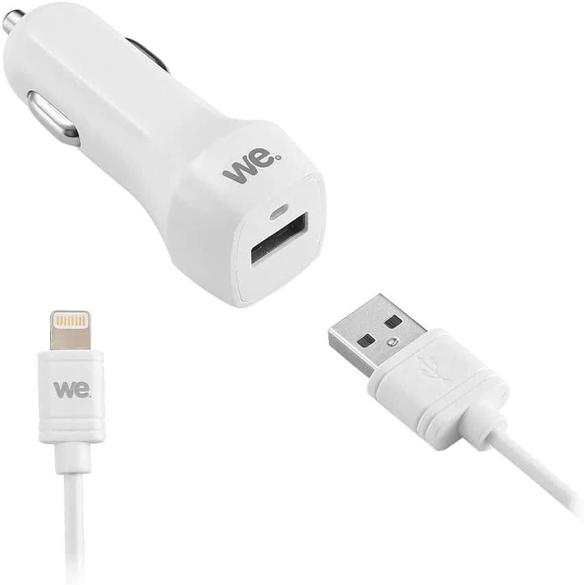 WE Chargeur Voiture Allume Cigare USB pour Iphone 11/11 Pro/11 Pro Max/X/XS/XR/7/8/ 7+/8 Plus/XS Max/6s/6s Plus/SE 2020/6 12, USB 5V / 2.4A avec 1 Cable de 1.5M Torsadé - Noir