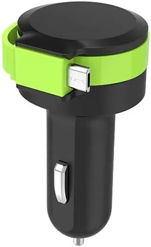 WE Chargeur Allume Cigare Double Recharge avec câble Micro USB intégré - Chargeur Voiture - Noir Vert