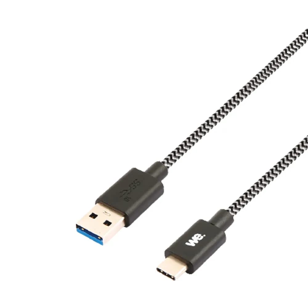 WE Câble USB-C mâle vers USB-A mâle tressé 2 m USB 3.1 Gen 1 noir et blanc