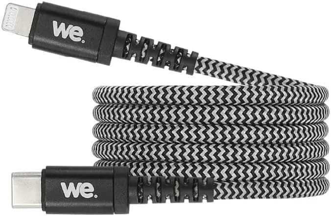 WE Câble USB-C vers Lightning 1m avec Charge Rapide Power Delivery pour iPhone 11/11 Pro/XS/XR/X/8, iPad Mini 5, iPad Air 2019 en Nylon - Noir