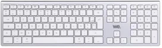 WE Clavier sans Fil Bluetooth MacOS Double connextion Bluetooth Batterie Rechargeable intégrée Aspect Alu, Blanc argenté