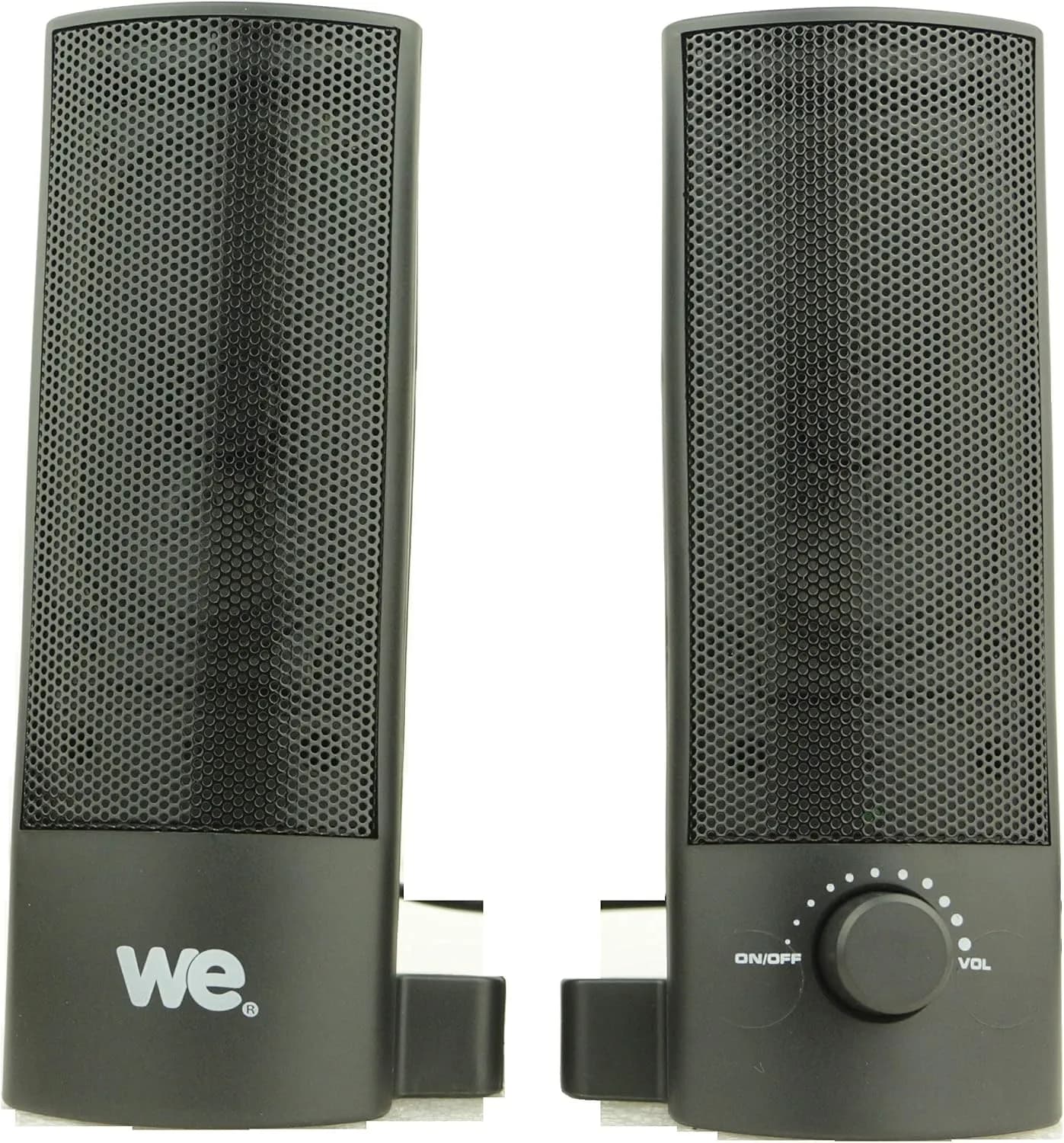 WE Pack d'Enceinte Barre de Son pour PC 2 x 2.5W Modulable, Equipé d'un Port USB, Jack Stéréo 3,5mm avec Un Interrupteur on/Off en Facade - Noir