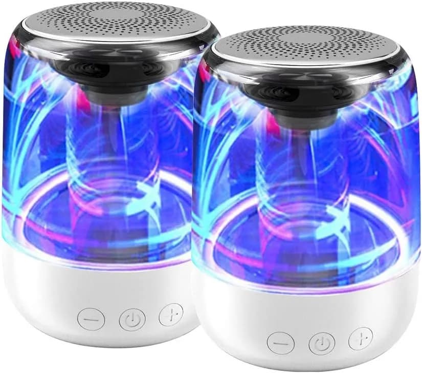 WE Pack 2 Enceintes sans Fil Portable Bluetooth 5.0 Radio FM Batterie 1000mAh Lecteur Carte Micro SD Lumineux LED Synchronisation Double Ecoute Blanc