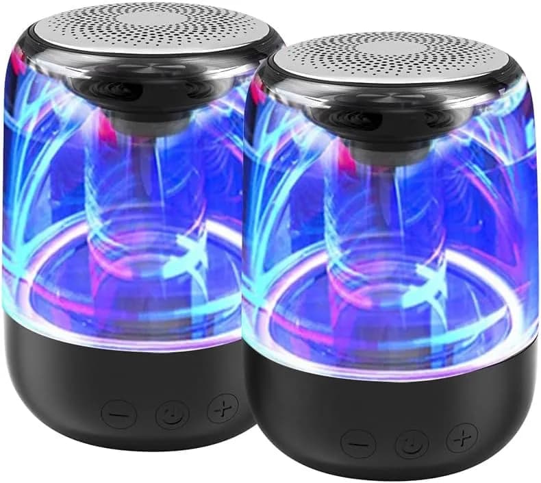 WE Pack 2 Enceintes sans Fil Portable Bluetooth 5.0 Radio FM Batterie 1000mAh Lecteur Carte Micro SD Lumineux LED Synchronisation Double Ecoute Noir