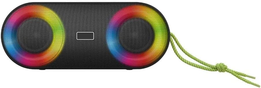 WE Enceinte BT RMS 5W*2, Lecteur USB/Micro SD, Aux in, Radio FM, Batterie Rechargeable de 3000mAh, IP65, Jeu de lumière, dragonne Amovible