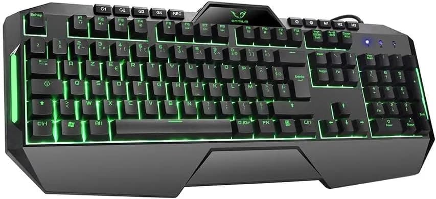 Clavier Gamer Filaire Ultra Mince, Gaming Keyboard USB Ergonomique LED Rétro-éclairage avec Raccourci Multimédia pour PS4, PC, Ordinateur, Bureau, Jeux - AZERTY