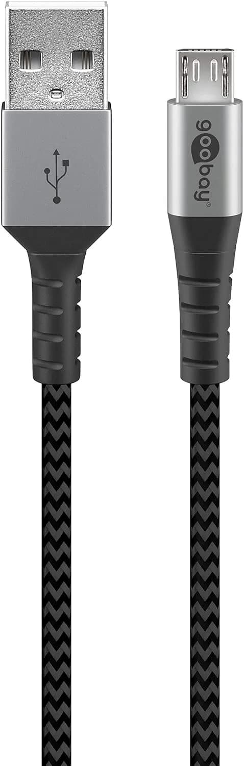 goobay 49282 Câble micro USB – Câble textile extra robuste de qualité supérieure avec connecteurs métalliques – 1 m