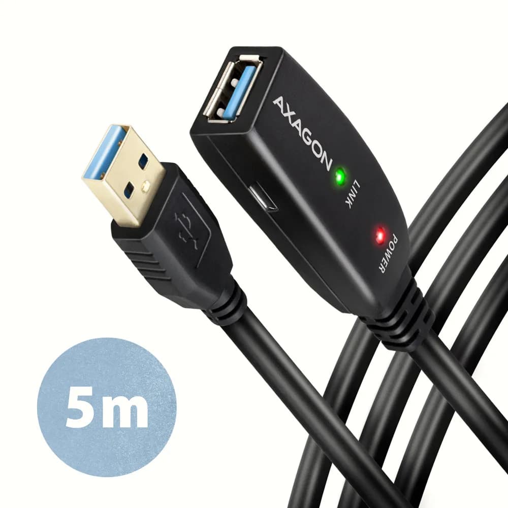 Axagon ADR-305 USB 3.2 Gen 1 A-M -> A-F active extension/repeater cable 5m - Kabel - Digital/Daten câble USB USB 3.2 Gen 1 (3.1 Gen 1) USB A 5 Gbit/s Noir