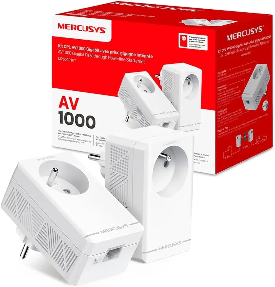 Mercusys Prise CPL 1000 Mbps, Port Gigabit, Plug & Play, Kit de 2 MP500P