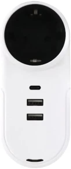 WE Chargeur Secteur 2 Ports USB A (12W) + 1 Port USB-C (20W) - Prise de Courant 16A - Tête rotative - Blanc