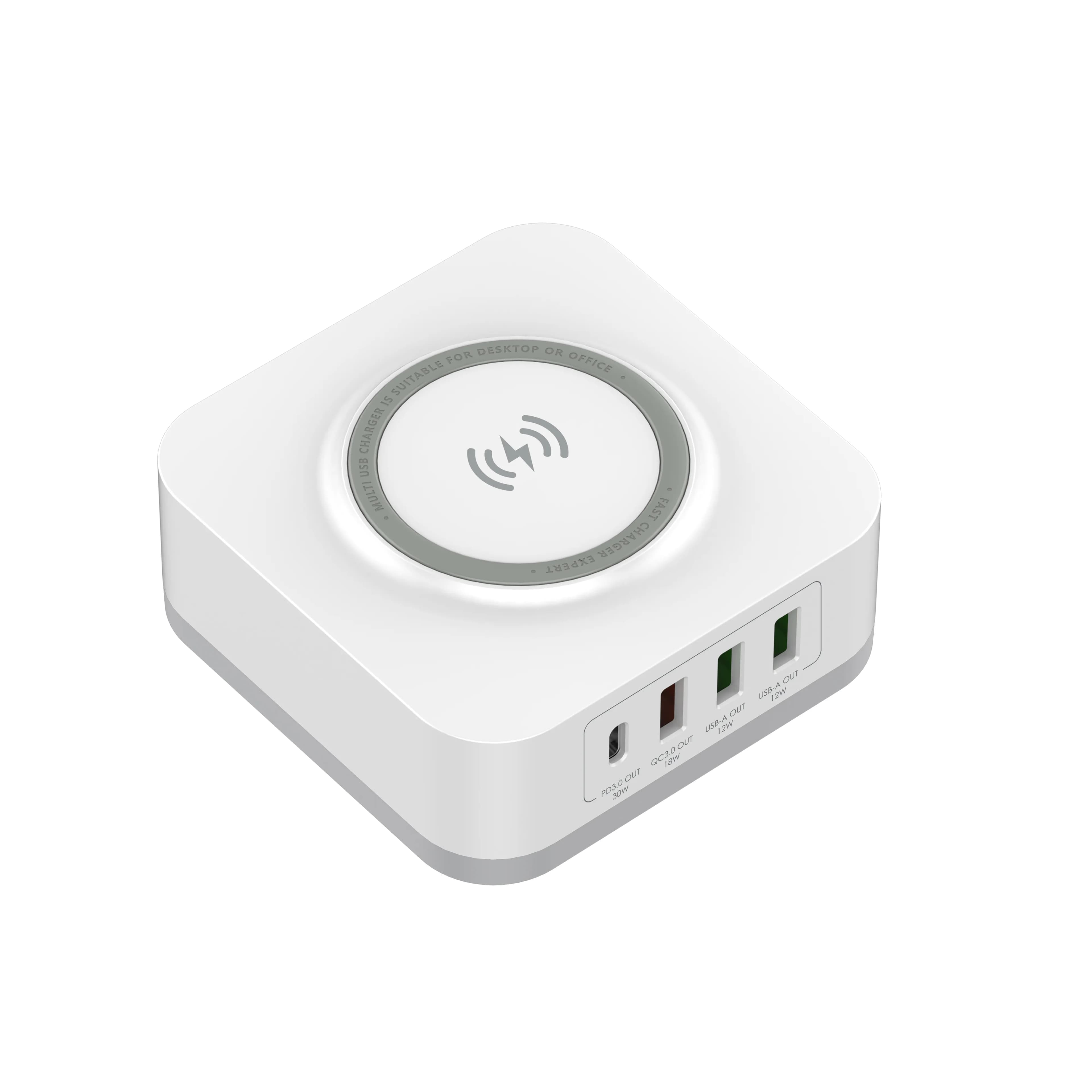 WEENECT Chargeur secteur 5-en-1 à induction avec 4 ports USB - Blanc