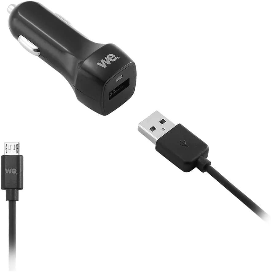 WE Chargeur Voiture Allume Cigare USB pour Portable Samsung/Xiaomi/Oneplus/Huawei et Tout Autre Mobile Nécessitant Une Charge USB 5V / 2.4A avec 1 Cable de 1.5M Torsadé - Blanc
