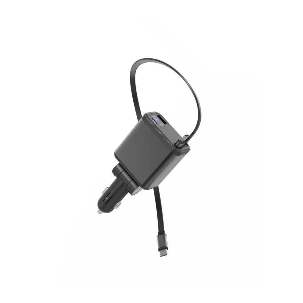 WE Chargeur allume-cigare inclinable 2 câbles USB-C rétractables 0,7 m et 1 port USB 85 W