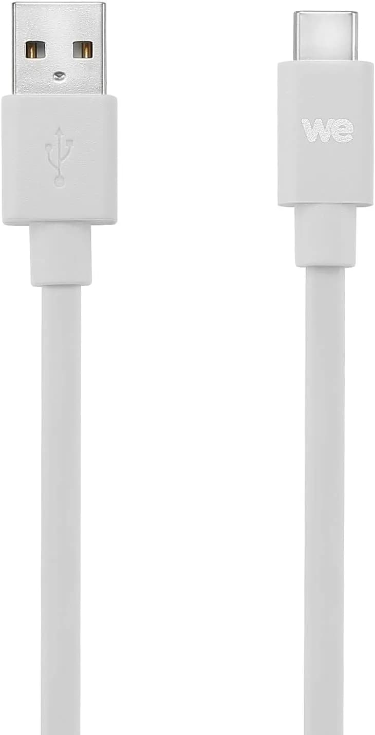 WE Câble Plat USB-C vers USB 1m pour Samsung S8/S9/S10, MacBook Pro, Google Pixel/Chromebook, Huawei P20/P30 Xiaomi - Blanc