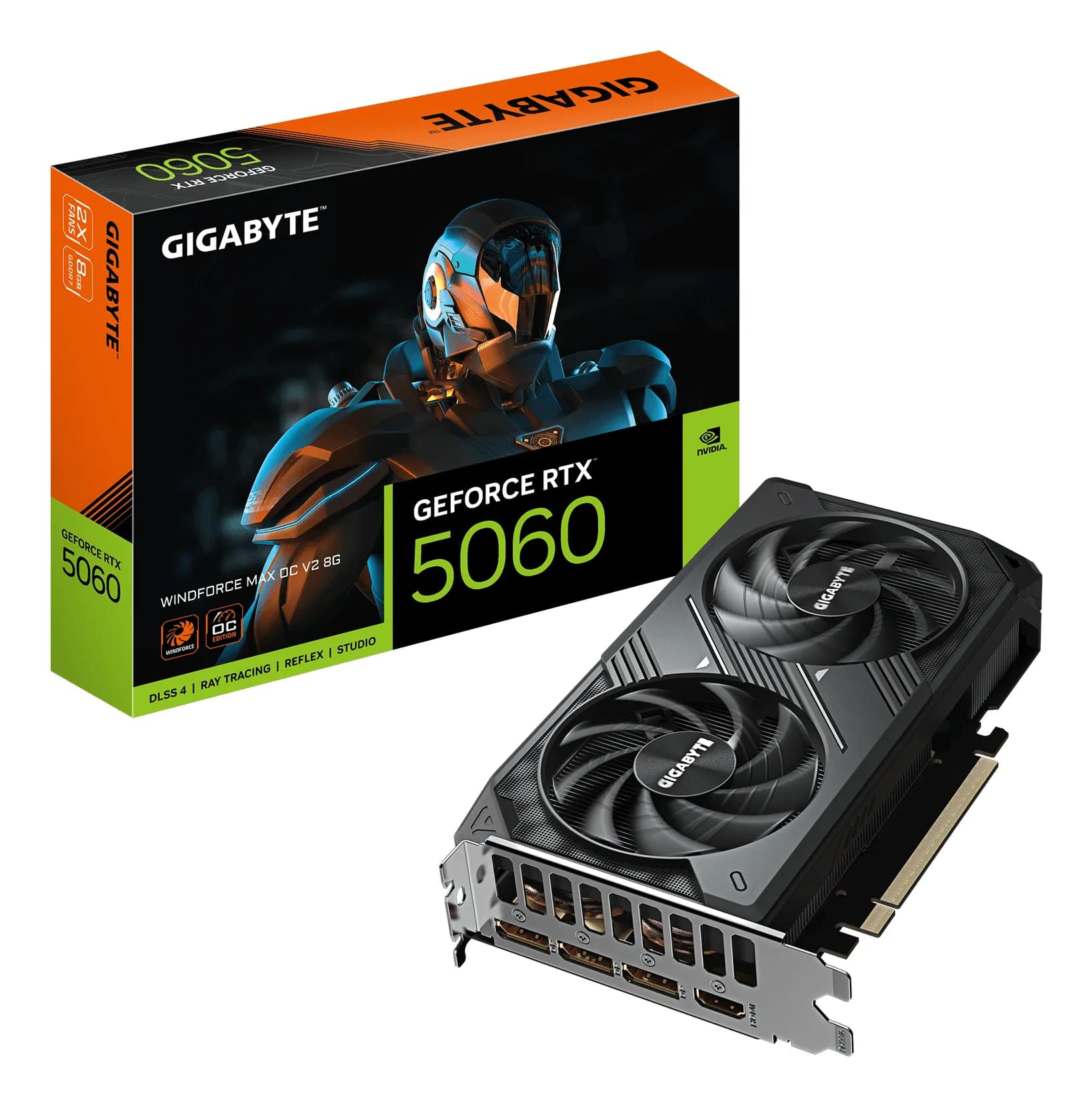 GIGABYTE GeForce RTX 5060 WINDFORCE MAX OC V2 8G – Carte graphique, 8GB GDDR7, 128bit, PCI-E 5.0, 2512MHz Core Clock, 3 × DP, 1 × HDMI, NVIDIA DLSS 4, GV-N5060WF2MAX OCV2-8GD