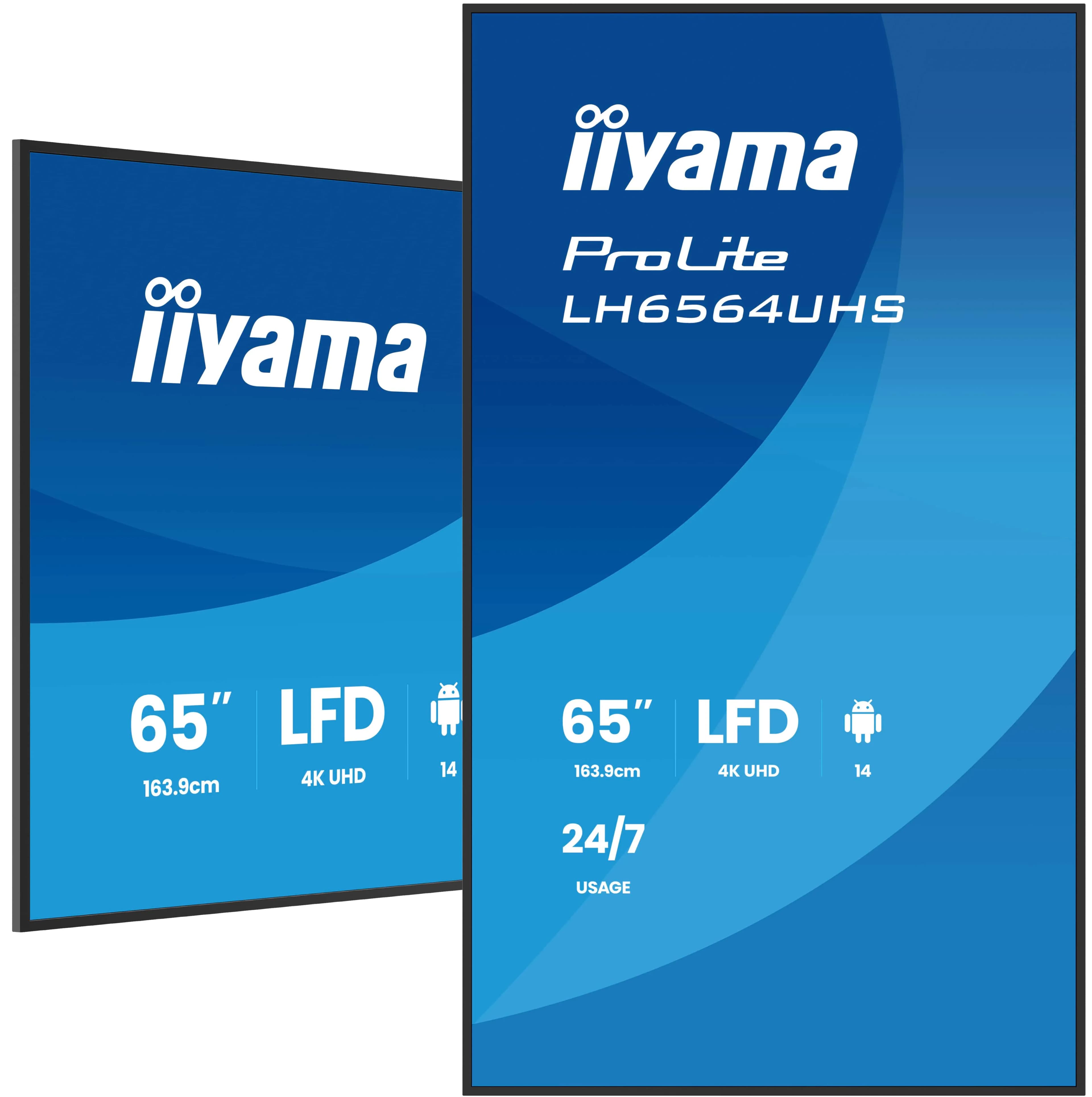 iiyama LH6564UHS-B1AG Écran d'affichage dynamique Écran plat de signalisation numérique 165,1 cm (65") Wifi 500 cd/m² 4K Ultra HD Noir Intégré dans le processeur Android 24/7