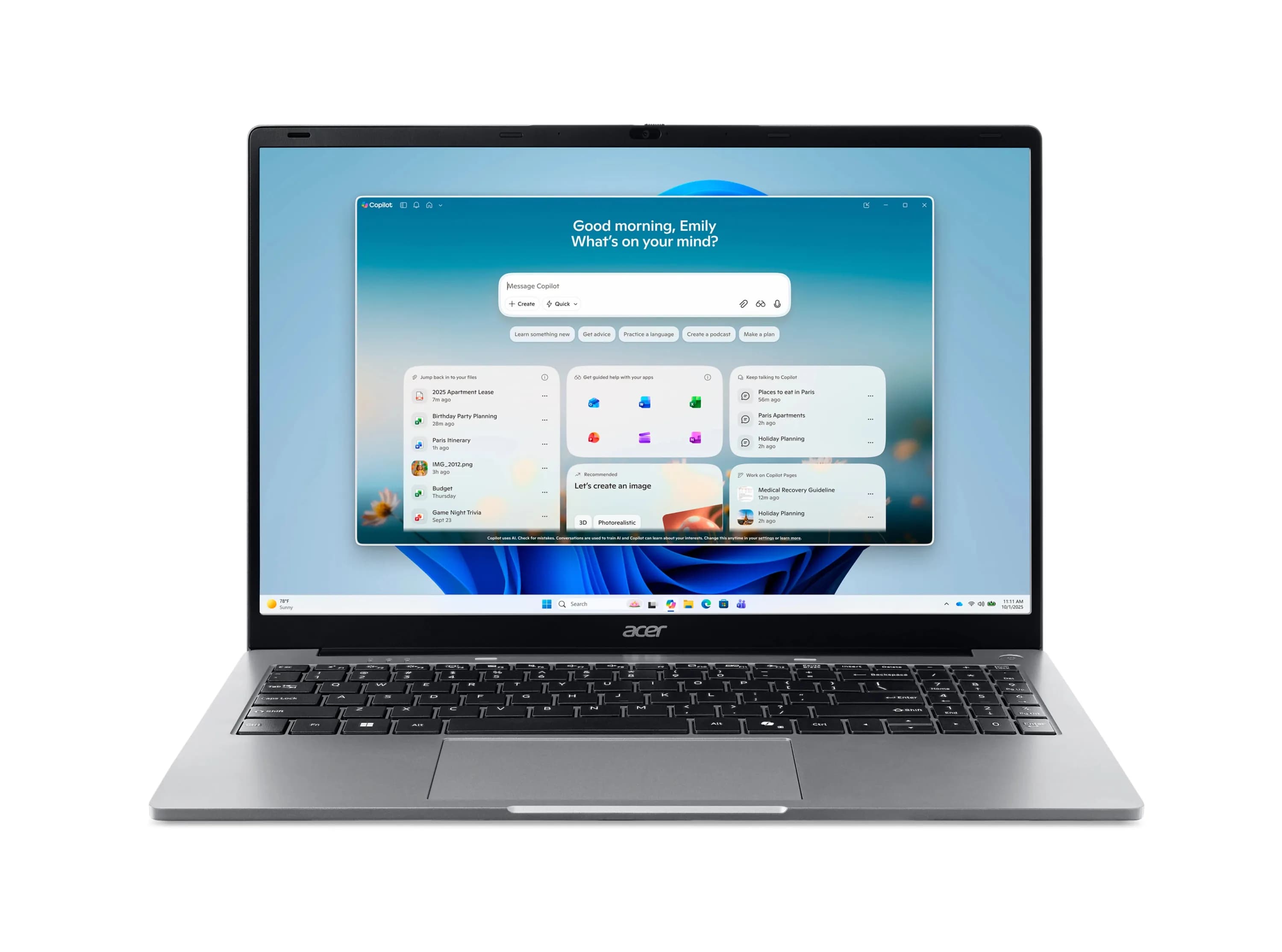 Acer Aspire Lite AL15-47P-R439 AMD Ryzen™ 3 5400U Ordinateur portable 39,6 cm (15.6") Full HD 8 Go DDR4-SDRAM 512 Go SSD Wi-Fi 7 (802.11be) Windows 11 Home Gris Français