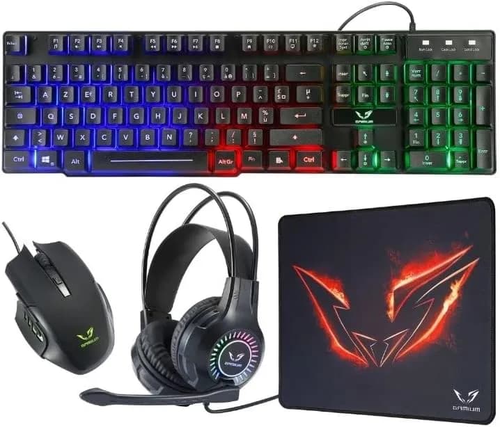MARSGAMING 4-en-1 Joueuse Clavier, Souris, Casque et Tapis, Noir