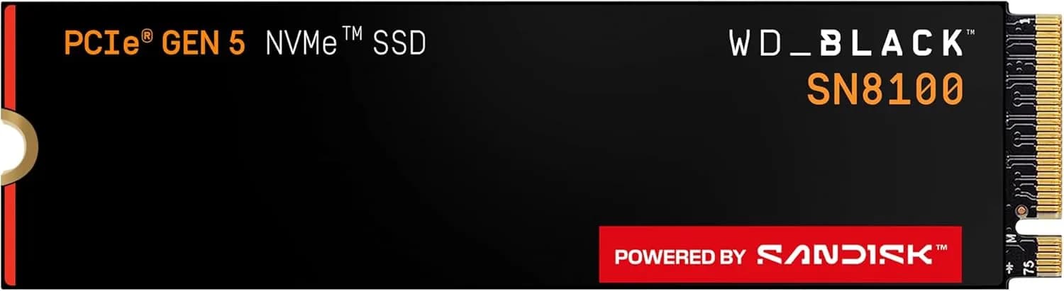 WD_Black SN8100 PCIe Gen 5, NVMe SSD 2 to (Jusqu'à 14 900/14 000 Mo/s Vitesses de Lecture/d’écriture séquentielle, M.2 2280, Next Gen TLC 3D CBA NAND, Jusqu'à 1 200ToW) Powered by SANDISK